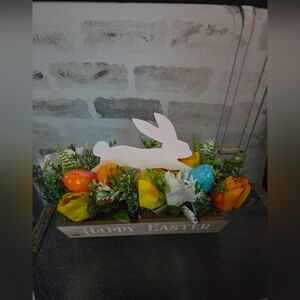 Easter Table Centerpiece with Bunny and Spring Blooms Hand Crafted 9 X 12